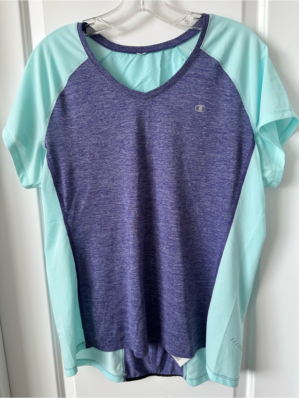 Champion Two-Tone V-Neck Performance Tee - Purple & Light Aqua